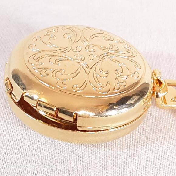 Ornate Mystery Locket Necklace Gold Tone Opera Length - Picture 11 of 14